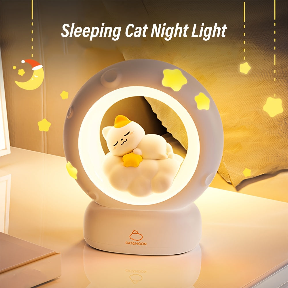 1pc LiHangStar USB Rechargeable Cat Night Light, 3-Level Dimmable LED Tabletop Lamp, Decorative Companion Sleep Light, Stress Relief, with No Laser, for Bedroom, Living Room, Ideal Holiday Gift