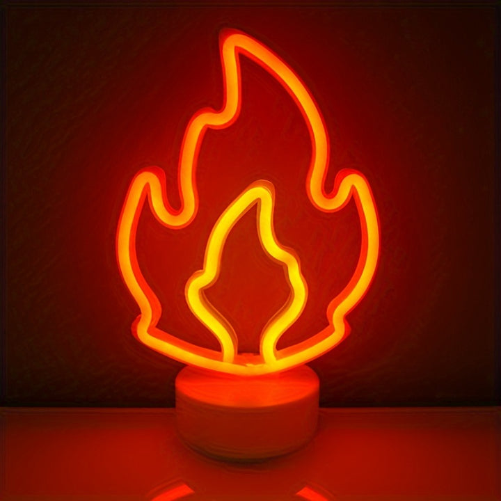 1pc, Burning Flame Desktop Neon Lights, Two-Color Nightlight, USB Or Battery Powered, Suitable for Game Rooms, Parties, Festive Atmosphere, Birthdays, Valentine'S Day (Excluding Batteries).