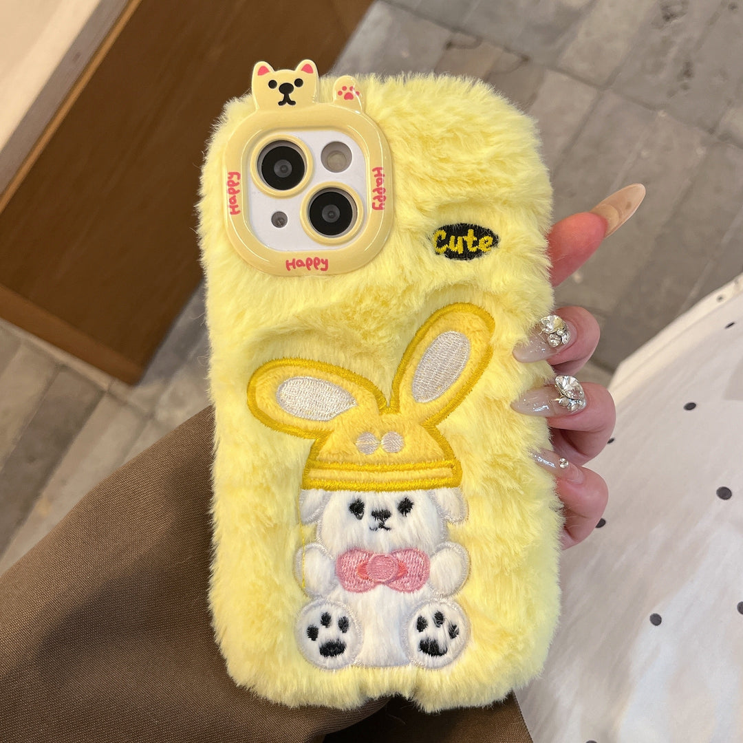 Cartoon Rabbit Plush Mobile Phone Case for Iphone 16 Pro Max Couple Cute Plush Warm Mobile Phone Case