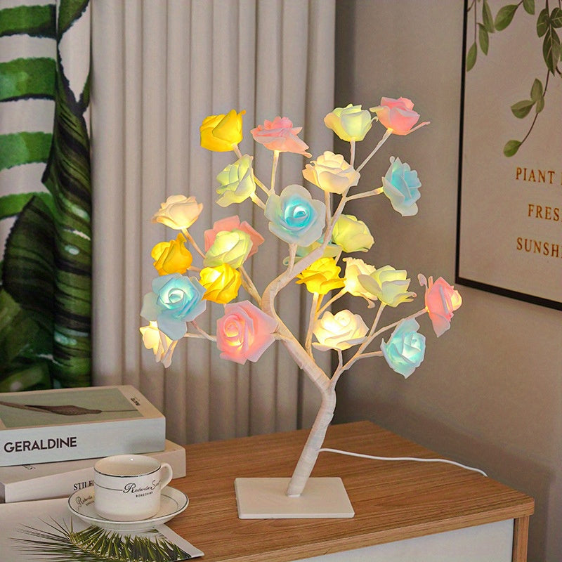 Shenzhi Tech Rose Tree Lamp, USB Powered LED Light Flower Night Light For Home Living Room Halloween Christmas Desk Decor