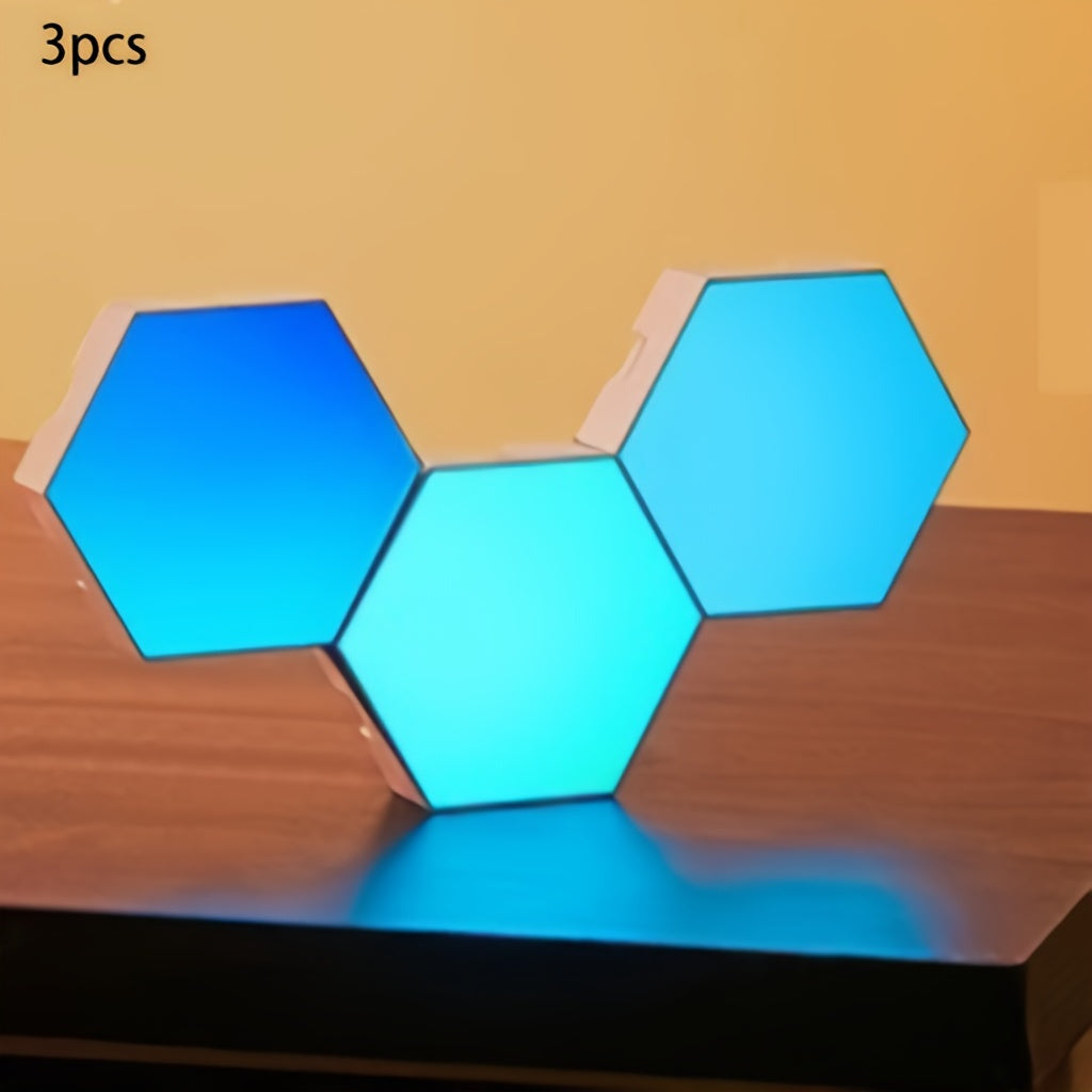 Smart RGB Hexagonal Wall Panels - App-Controlled Sync Honeycomb LED Lights, Non-Waterproof, Wall Mount, Decoration Use, ≤36V, Wireless, Plastic PVC, Toggle On/Off, Powered by USB, Dimmable Color Changing Mood Lighting, With