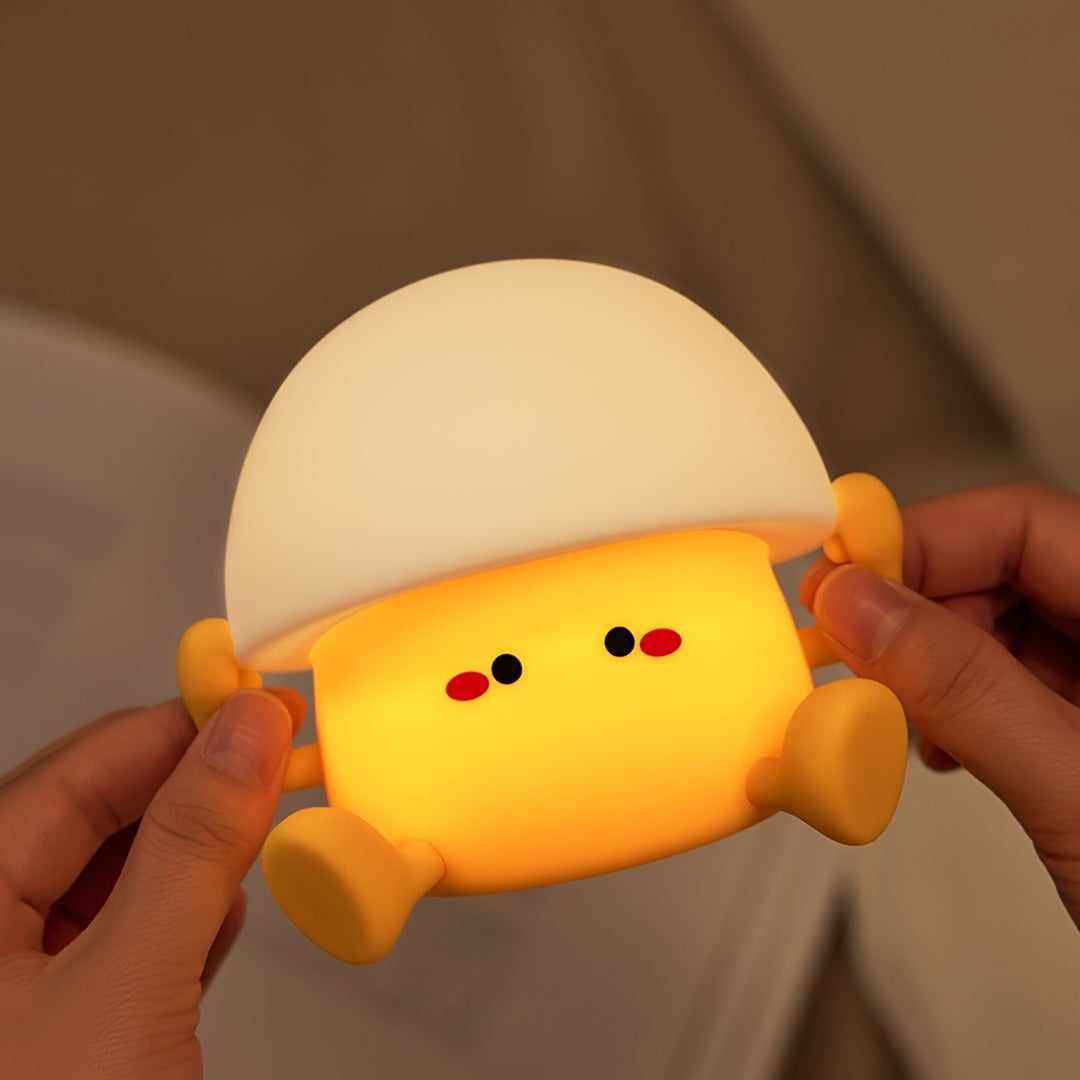 1 cute Egg Yolk silicone night light Smart pat light USB rechargeable with data cable, room desktop decoration atmosphere light with three levels of brightness, 30 minutes of sleep companion, timed automatic light off, classm