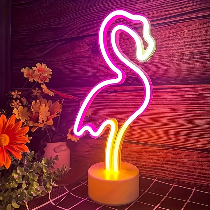 Flamingo LED Neon Light - USB or Battery Powered, Modern Decorative Night Light with Base for Home & Party Decor, Perfect Gift Idea (Batteries Not Included)