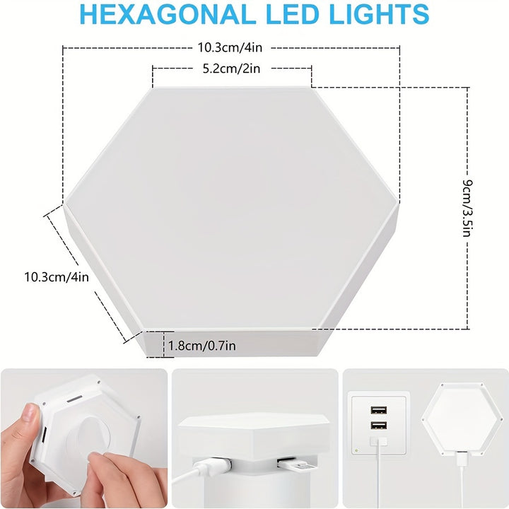 6packs Touch Control Hexagonal LED Wall Light, Neutral White Lamp With Touch Night Light, Easy To Use And Energy Efficient