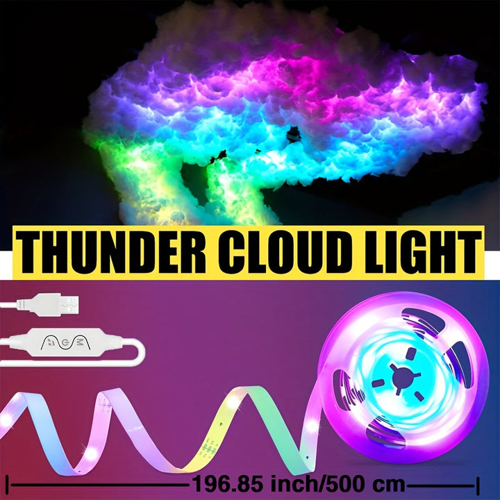 4.88meter New Cloud Light, Thundercloud LED Lights 3D Lightning Cloud Colorful Atmosphere DIY Creative Night Light, for Gaming Room, Club, DJ Party, USB Powered