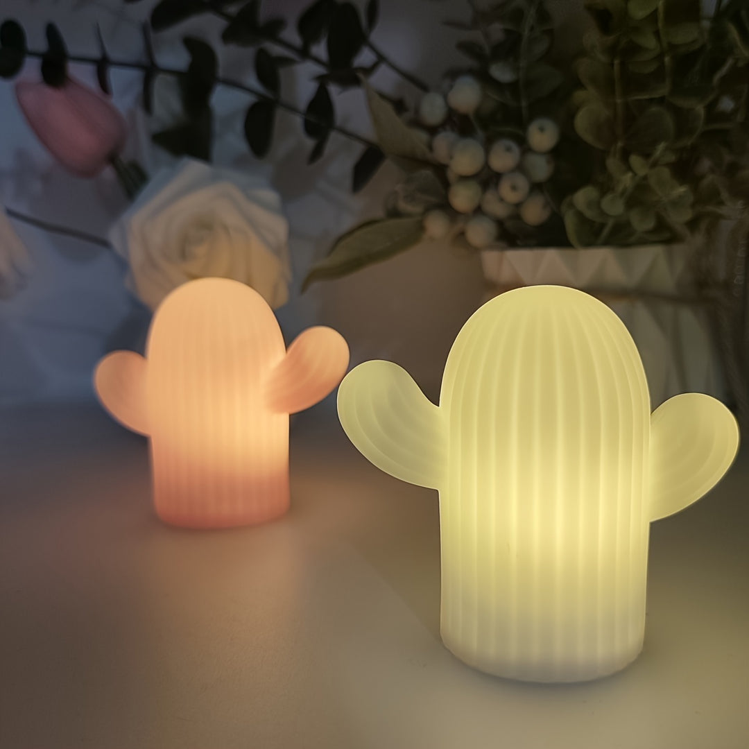 Cactus LED Night Light, Modern Plastic Tabletop Lamp, Battery Operated, Push Button Control, Wall Mount, Home & Kitchen Decor, Surprise Gift for Relatives, Friends, and Classmates