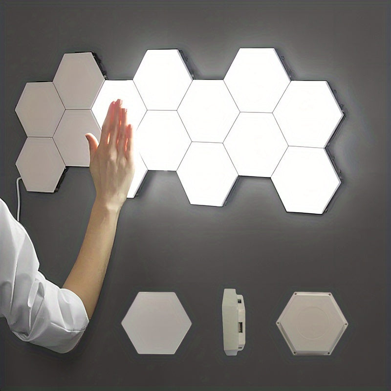 6packs Touch Control Hexagonal LED Wall Light, Neutral White Lamp With Touch Night Light, Easy To Use And Energy Efficient