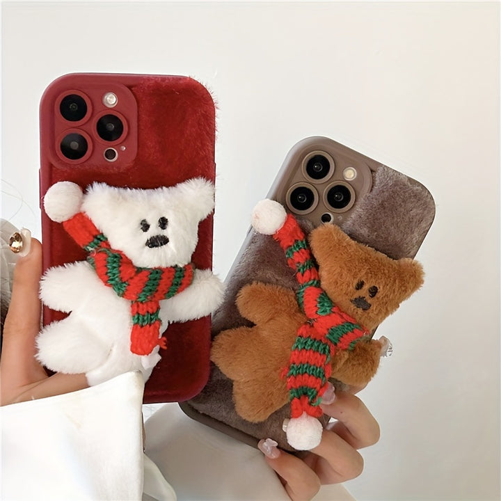 Cartoon Scarf Bear Plush Phone Case for iPhone 7/8/X/XS/XR/11/12/13/14/15 Pro Max