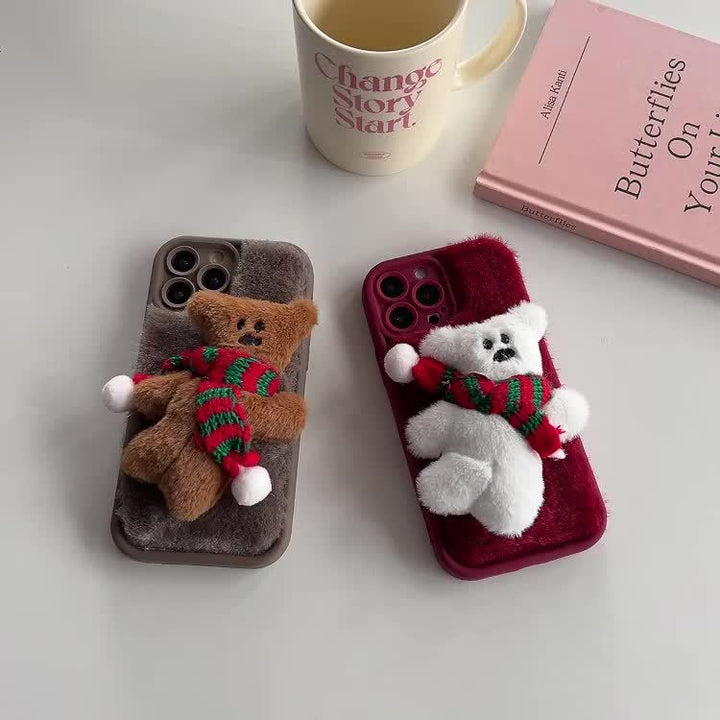 Cartoon Scarf Bear Plush Phone Case for iPhone 7/8/X/XS/XR/11/12/13/14/15 Pro Max