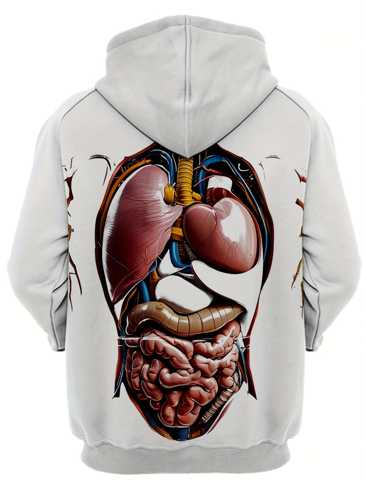 1pc Men'S 3D Anatomical Print Hoodie, Casual Polyester Knit Fabric Sweatshirt with Slight Stretch, Regular Fit Hooded Pullover for Fall/Winter Streetwear