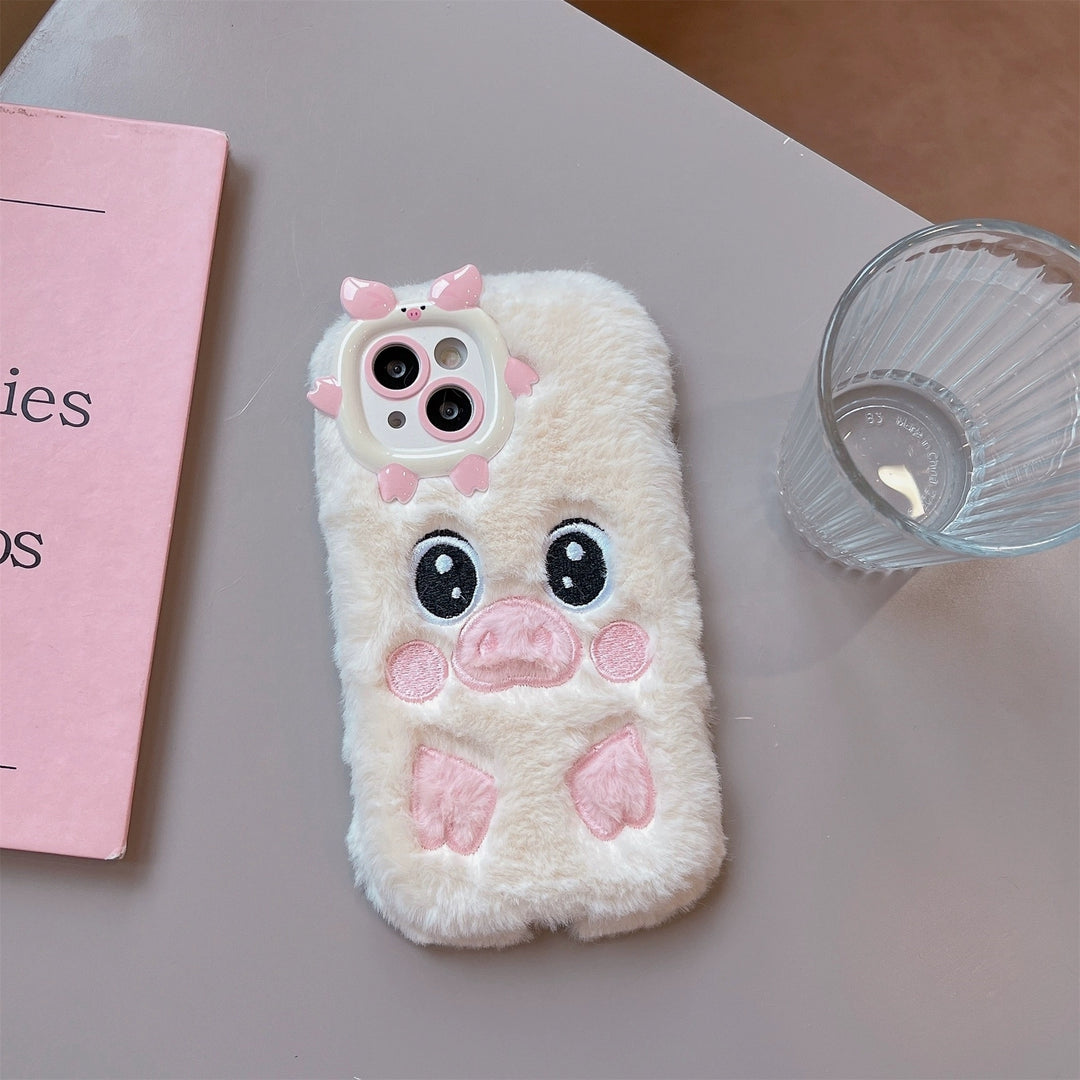 Cute Plush Piggy Soft TPU Phone Case for iPhone 14 Pro Max/14 Pro/14/15 Pro Max/15 Pro/15/13 Pro Max/13 Pro/11/12 - Anti-Fall Protective Cover for Girls - Fashionable Unique Design Accessory