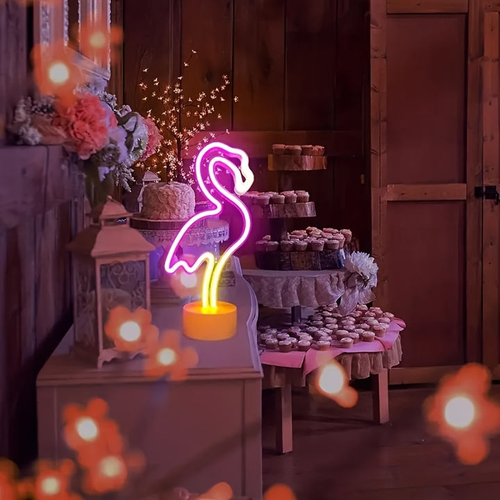 Flamingo LED Neon Light - USB or Battery Powered, Modern Decorative Night Light with Base for Home & Party Decor, Perfect Gift Idea (Batteries Not Included)