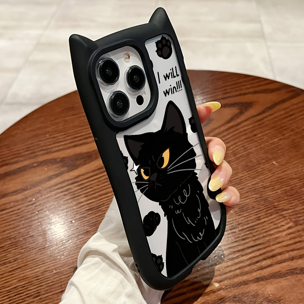 1 for Iphone 16PROMAX 11 12 13PROMAX 14PROMAX 15 FYD Cat Ears Material Black - Cat'S Desire to Win Mobile Phone Case