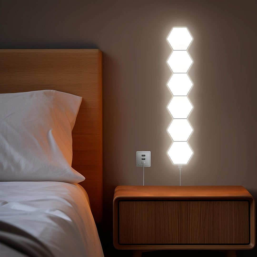 6packs Touch Control Hexagonal LED Wall Light, Neutral White Lamp With Touch Night Light, Easy To Use And Energy Efficient