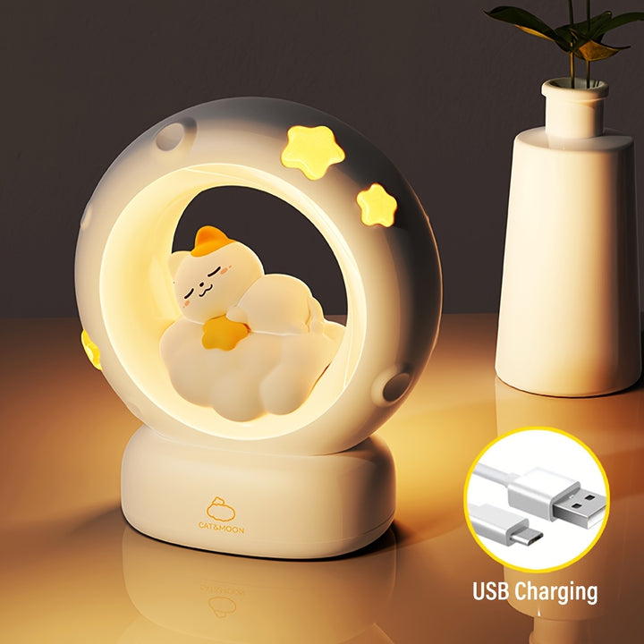 1pc LiHangStar USB Rechargeable Cat Night Light, 3-Level Dimmable LED Tabletop Lamp, Decorative Companion Sleep Light, Stress Relief, with No Laser, for Bedroom, Living Room, Ideal Holiday Gift