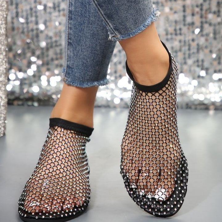 Nuovi sandali piatti cavi con design strass Scarpe estive con punta tonda per le donne - Gufetto Brand 