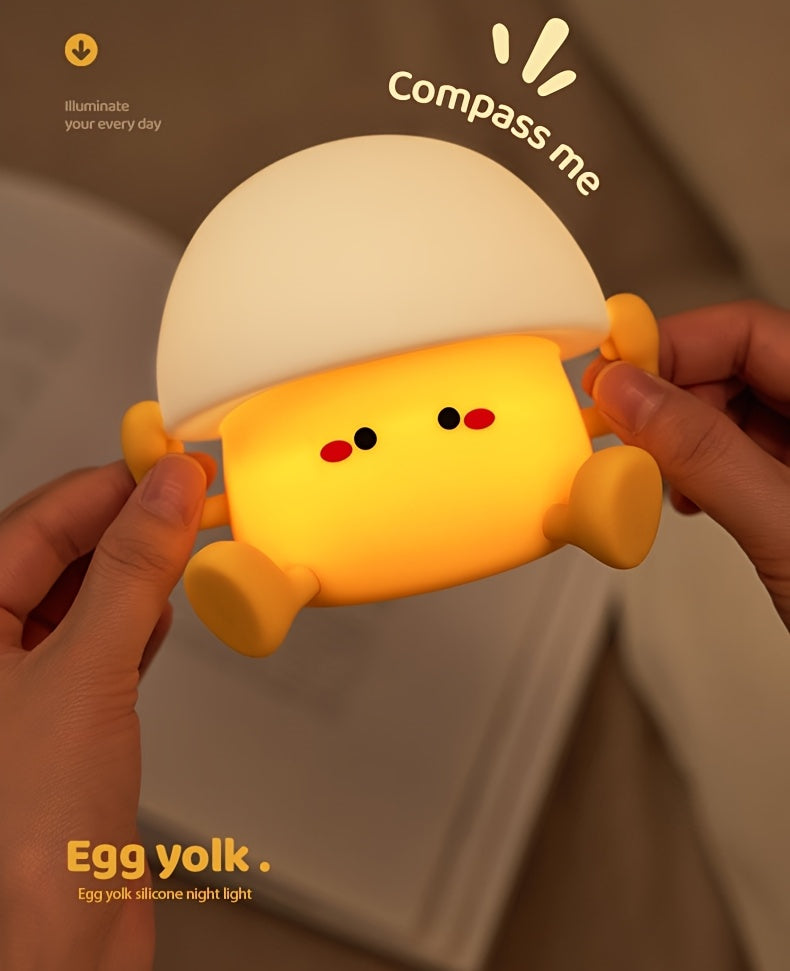 1 cute Egg Yolk silicone night light Smart pat light USB rechargeable with data cable, room desktop decoration atmosphere light with three levels of brightness, 30 minutes of sleep companion, timed automatic light off, classm