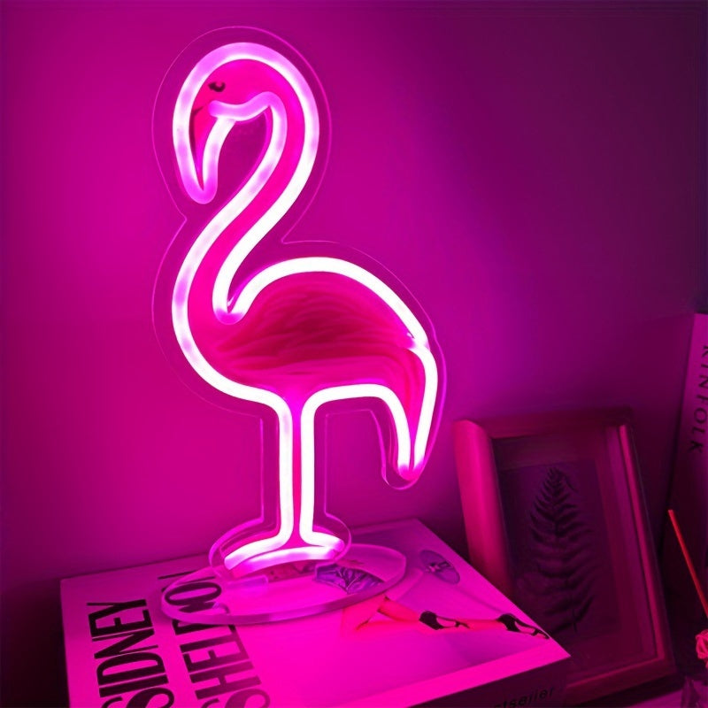 Vibrant Pink Flamingo LED Decorative Lamp - Perfect for Bars, Bedrooms, Beach Parties, and More! USB Powered, Button Control, and No Batteries Included. Suitable for Home, Kitchen, and Party Settings.