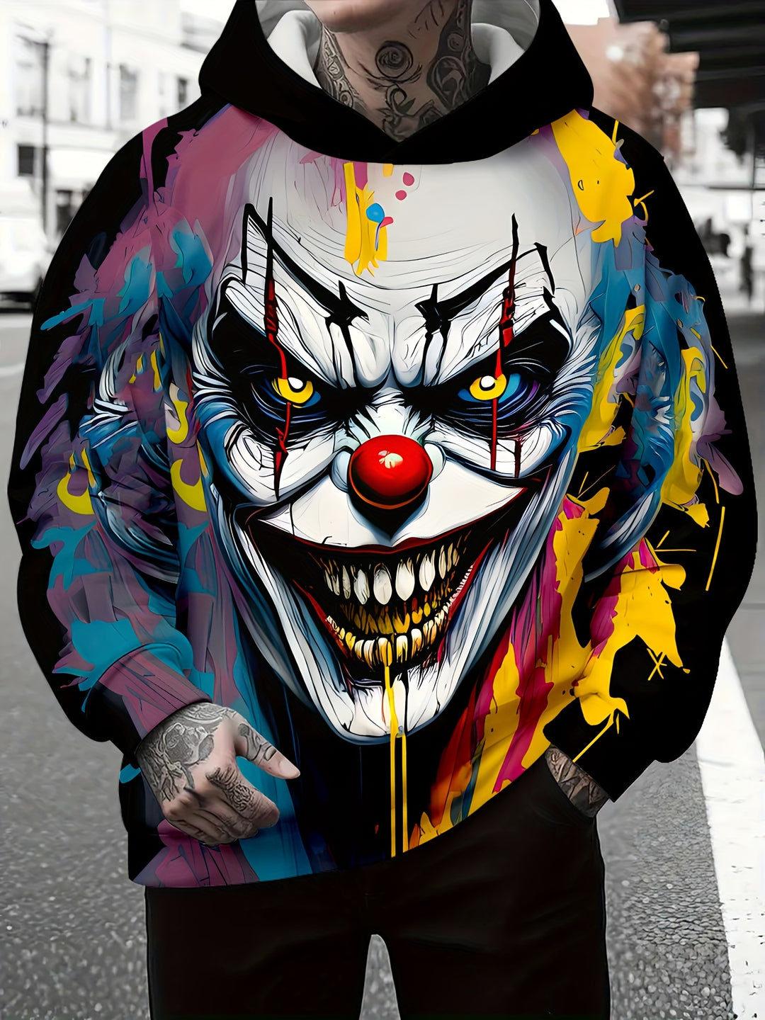 Men's Joker Graphic Print Hoodie, Casual Long Sleeve Hooded Sweatshirt For Outdoor