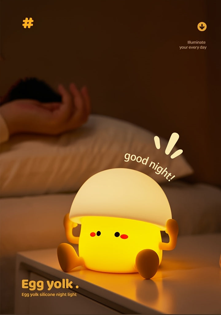 1 cute Egg Yolk silicone night light Smart pat light USB rechargeable with data cable, room desktop decoration atmosphere light with three levels of brightness, 30 minutes of sleep companion, timed automatic light off, classm