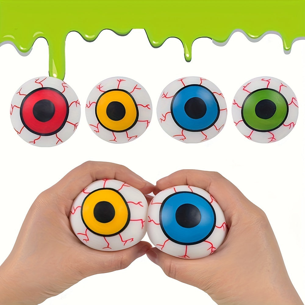 4-Pack Eye Stress Balls for Kids and Adults, Plastic Squishy Squeeze Toys for, Novelty Horror Eyeball Fidget Balls for Ages 3-6