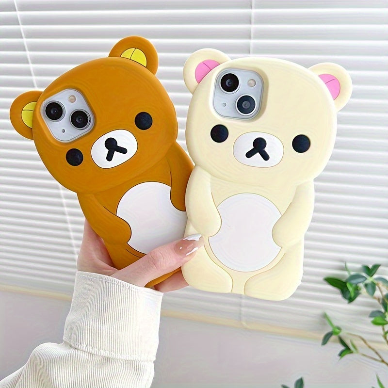 1pc Latest 3D Cartoon Cute Bear Mobile Phone Case for Girls and Boys Holiday Gift High Quality Silicone Skin Feel Soft Case Full Protection Anti-Fall Suitable for Apple Mobile Phones 12/13/14/15