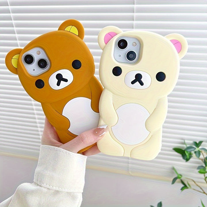 1pc Latest 3D Cartoon Cute Bear Mobile Phone Case for Girls and Boys Holiday Gift High Quality Silicone Skin Feel Soft Case Full Protection Anti-Fall Suitable for Apple Mobile Phones 12/13/14/15