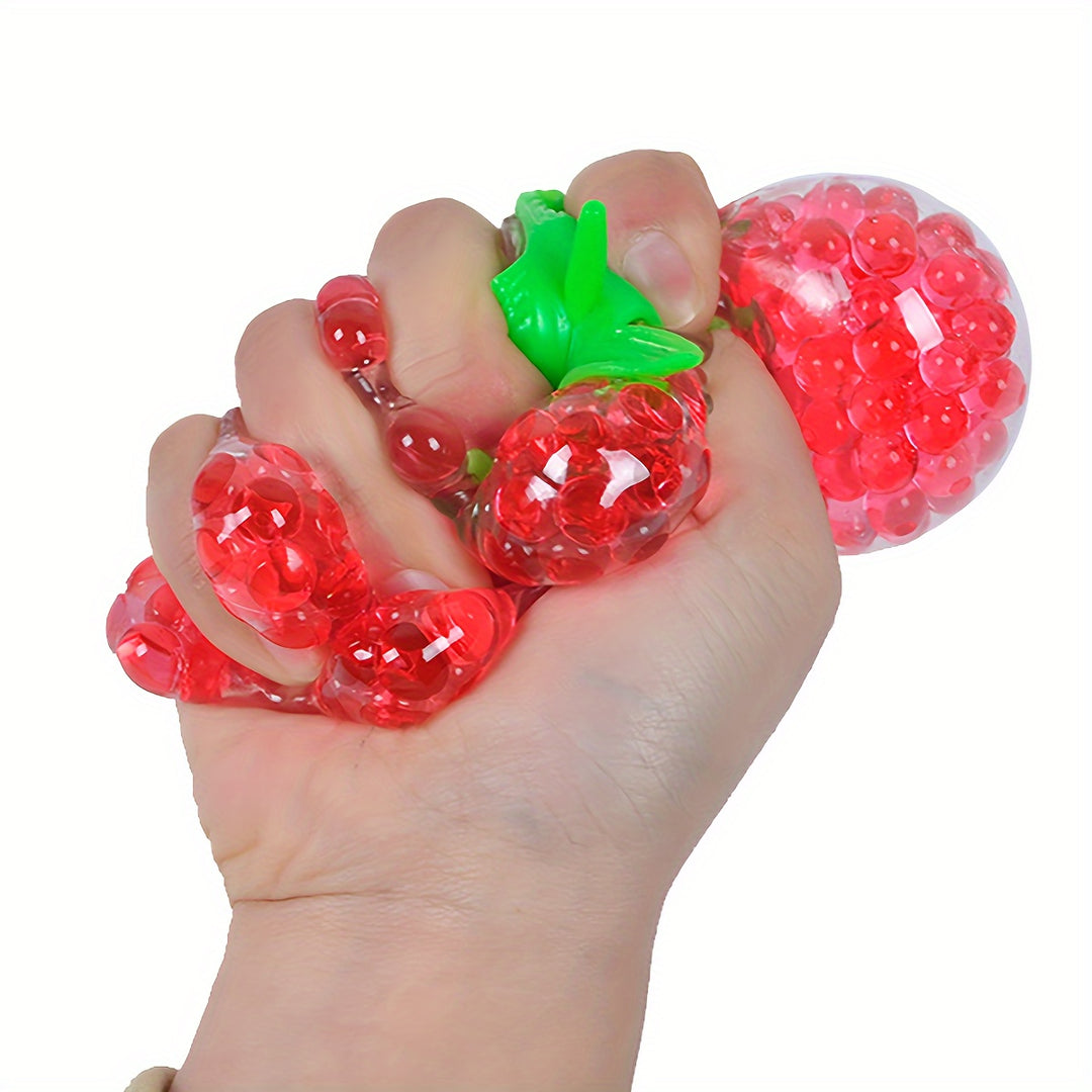 4-Pack Realistic Beaded Strawberry Toys, Pink Squeeze Fidget Hand Toy, Novelty Gift for Reduction