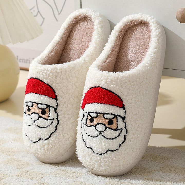 Pantofole natalizie per la casa Pantofole in cotone con Babbo Natale simpatico cartone animato per donne e uomini Coppie scarpe pelose calde invernali - Gufetto Brand 