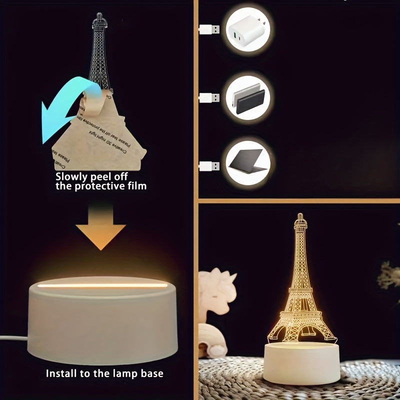 3D Illusion Eiffel Tower LED Night Light, Touch Control Acrylic Table Lamp with 7 Color Changing, Energy Saving USB Rechargeable Desk Decor, Romantic Paris Visual Art Gift