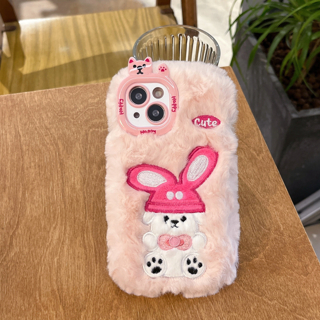 Cartoon Rabbit Plush Mobile Phone Case for Iphone 16 Pro Max Couple Cute Plush Warm Mobile Phone Case