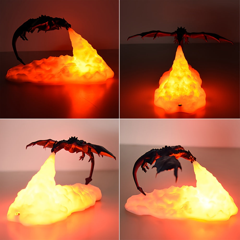 Shenzhi Tech 3D Printed LED Dragon Night Light - USB Rechargeable, Anime-Inspired Table Lamp with Warm Glow, Ideal for Bedroom and Home Decor, Includes Built-in Lithium Battery, Lamp for Bedroom