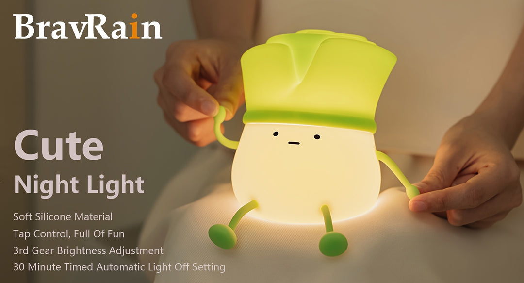 1pc Cute Leek Head Tap Night Light, Silicone Touch 3-Levels Dimmable Timed Bedside Lamp LED Light