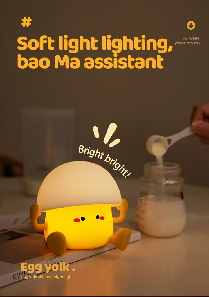 1 cute Egg Yolk silicone night light Smart pat light USB rechargeable with data cable, room desktop decoration atmosphere light with three levels of brightness, 30 minutes of sleep companion, timed automatic light off, classm