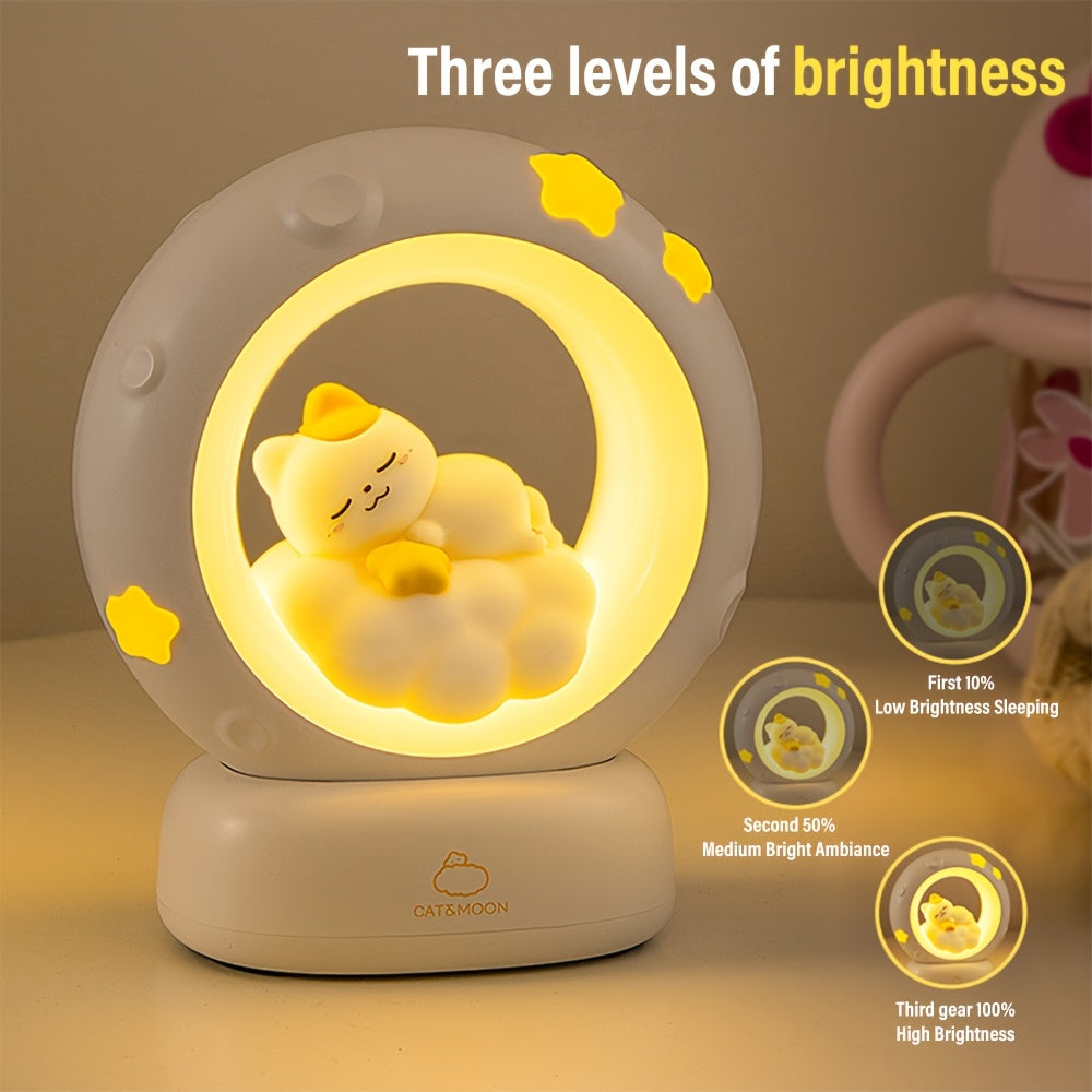 1pc LiHangStar USB Rechargeable Cat Night Light, 3-Level Dimmable LED Tabletop Lamp, Decorative Companion Sleep Light, Stress Relief, with No Laser, for Bedroom, Living Room, Ideal Holiday Gift