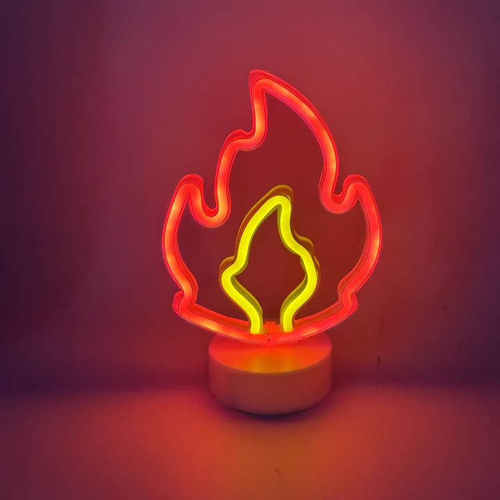 1pc, Burning Flame Desktop Neon Lights, Two-Color Nightlight, USB Or Battery Powered, Suitable for Game Rooms, Parties, Festive Atmosphere, Birthdays, Valentine'S Day (Excluding Batteries).