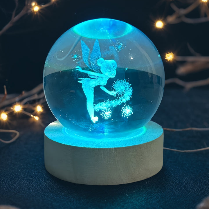 3D Laser Engraved Dancing Fairy Crystal Ball LED Night Light, RGB Light, USB Powered, Multi Colors, Indoor Use