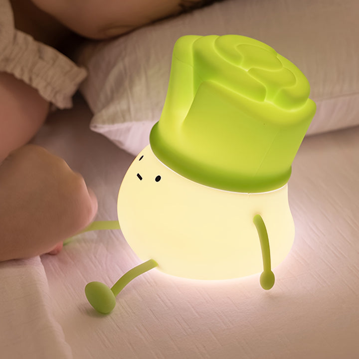 1pc Cute Leek Head Tap Night Light, Silicone Touch 3-Levels Dimmable Timed Bedside Lamp LED Light