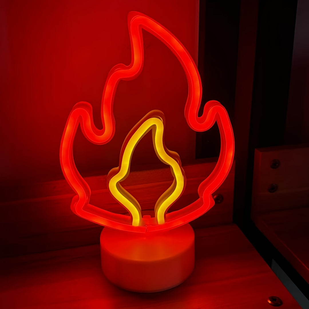 1pc, Burning Flame Desktop Neon Lights, Two-Color Nightlight, USB Or Battery Powered, Suitable for Game Rooms, Parties, Festive Atmosphere, Birthdays, Valentine'S Day (Excluding Batteries).