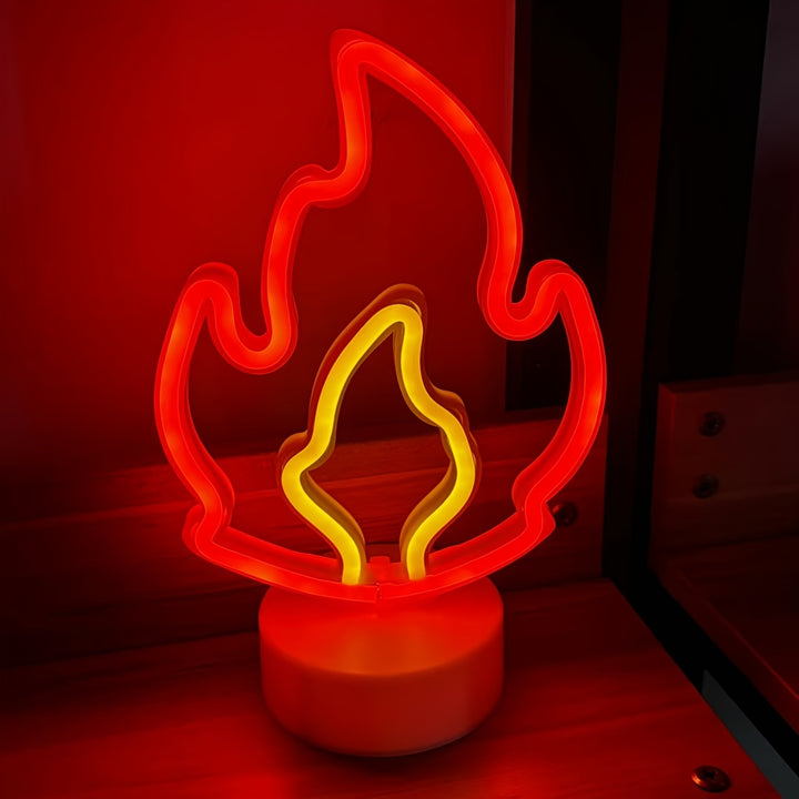 1pc, Burning Flame Desktop Neon Lights, Two-Color Nightlight, USB Or Battery Powered, Suitable for Game Rooms, Parties, Festive Atmosphere, Birthdays, Valentine'S Day (Excluding Batteries).