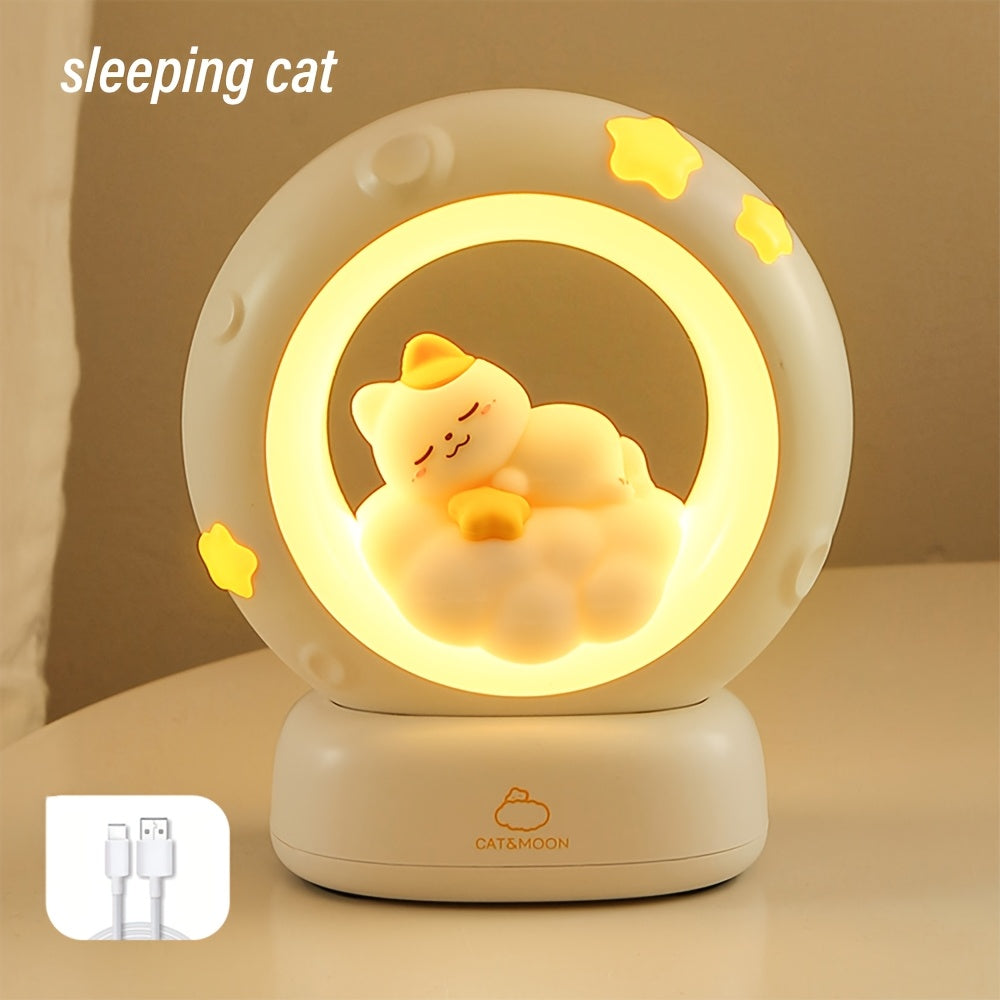 1pc LiHangStar USB Rechargeable Cat Night Light, 3-Level Dimmable LED Tabletop Lamp, Decorative Companion Sleep Light, Stress Relief, with No Laser, for Bedroom, Living Room, Ideal Holiday Gift