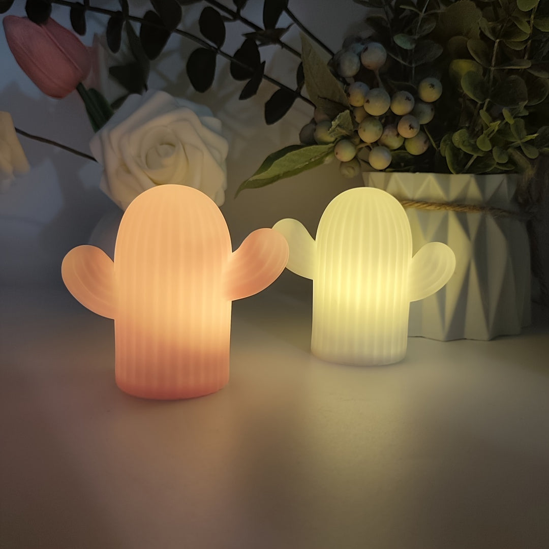 Cactus LED Night Light, Modern Plastic Tabletop Lamp, Battery Operated, Push Button Control, Wall Mount, Home & Kitchen Decor, Surprise Gift for Relatives, Friends, and Classmates