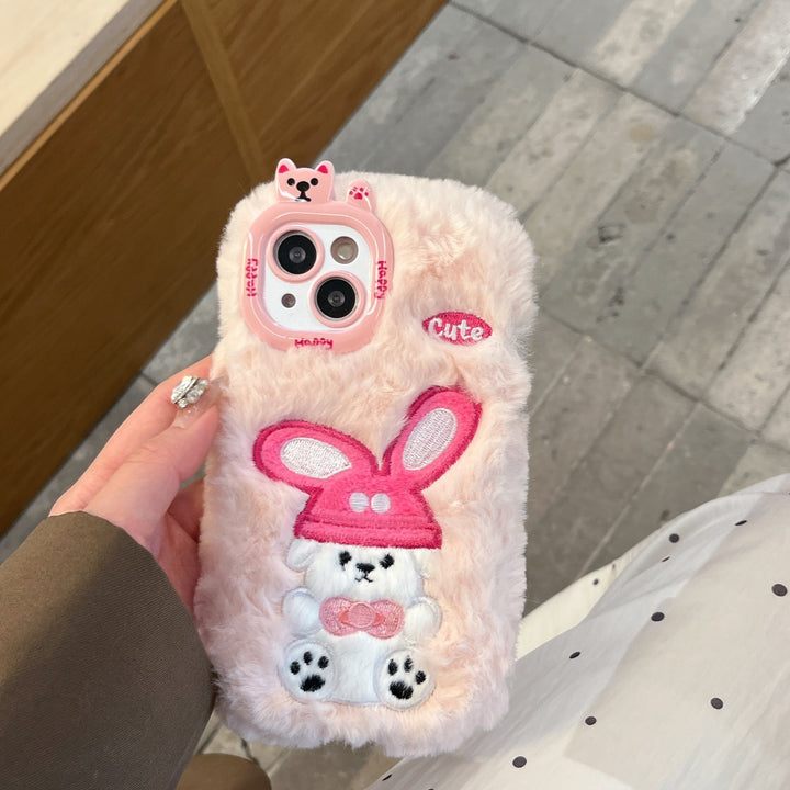 Cartoon Rabbit Plush Mobile Phone Case for Iphone 16 Pro Max Couple Cute Plush Warm Mobile Phone Case