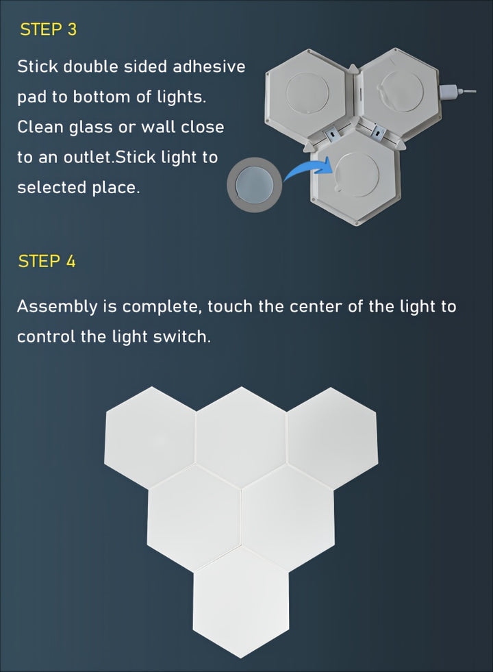 6packs Touch Control Hexagonal LED Wall Light, Neutral White Lamp With Touch Night Light, Easy To Use And Energy Efficient