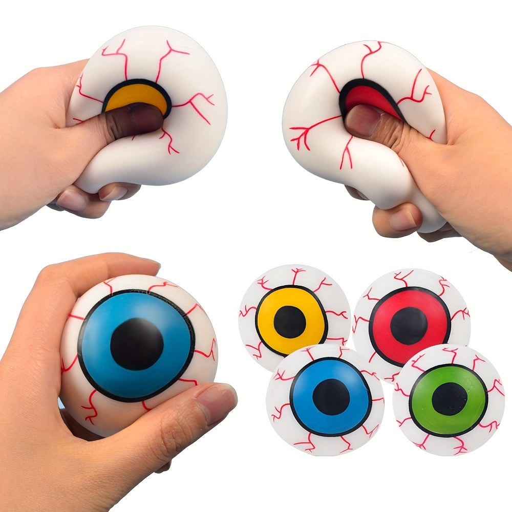 4-Pack Eye Stress Balls for Kids and Adults, Plastic Squishy Squeeze Toys for, Novelty Horror Eyeball Fidget Balls for Ages 3-6