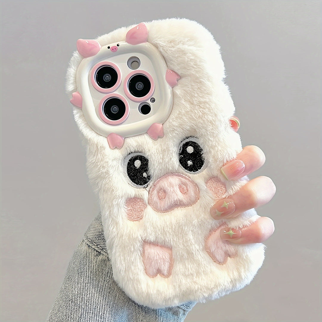 Cute Plush Piggy Soft TPU Phone Case for iPhone 14 Pro Max/14 Pro/14/15 Pro Max/15 Pro/15/13 Pro Max/13 Pro/11/12 - Anti-Fall Protective Cover for Girls - Fashionable Unique Design Accessory