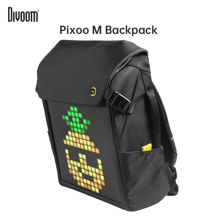 DIVOOM Pixoo M Backpack portable Men 15 Inch Waterproof Backpack Laptop Bag Daypack with16 × 16RGB LED Screen Travel black