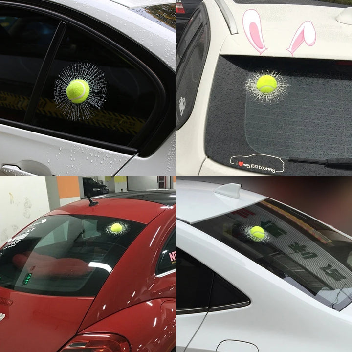 3D Tennis Ball Car Styling Stickers Hit Windows Funny Auto Windshield Decoration Self Adhesive Decal Accessories - Gufetto Brand 