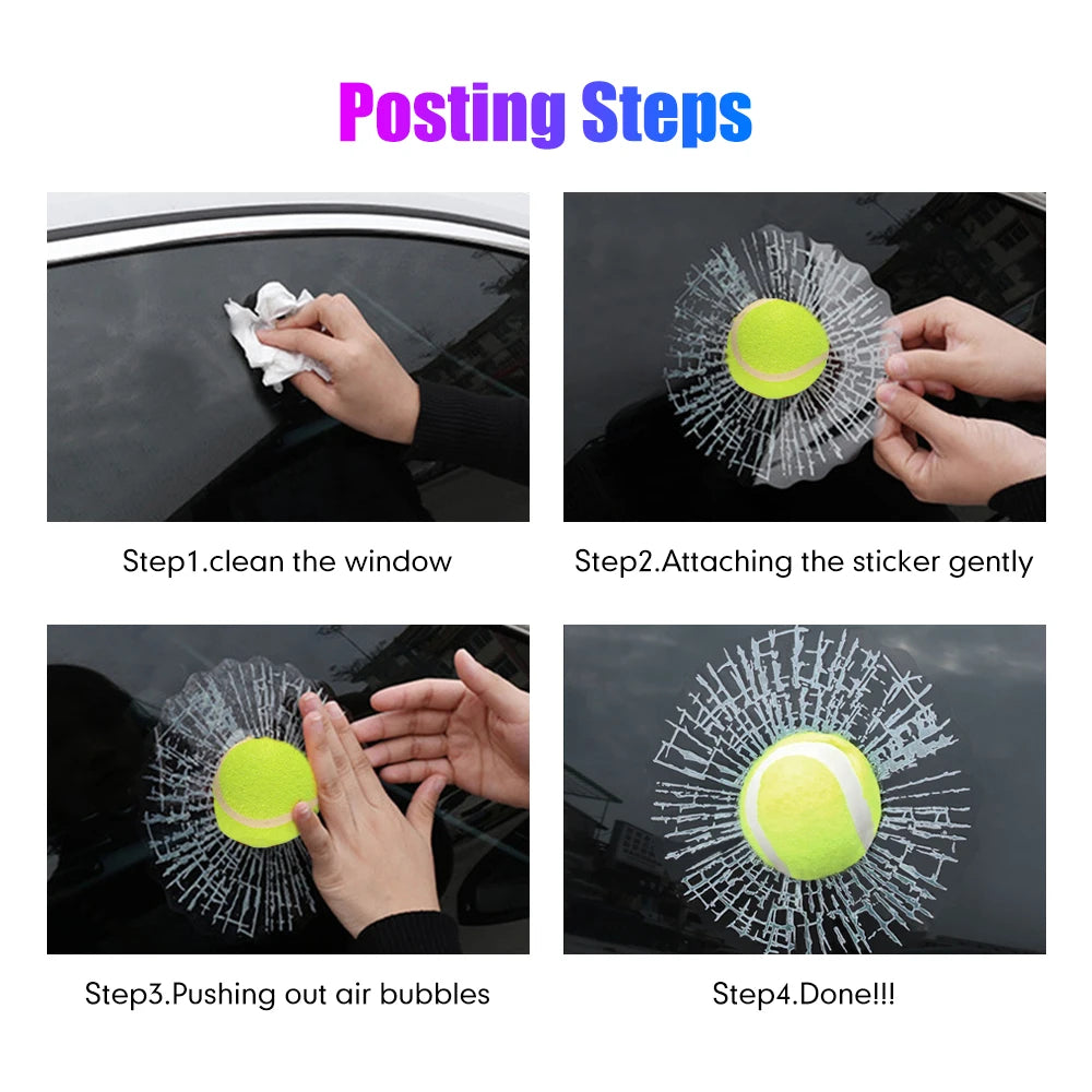 3D Tennis Ball Car Styling Stickers Hit Windows Funny Auto Windshield Decoration Self Adhesive Decal Accessories - Gufetto Brand 