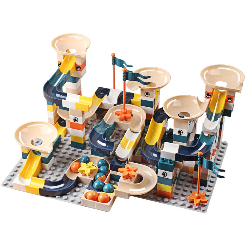 83-332PCS Marble Race Run Mattoni Blocchi di costruzione di grandi dimensioni Imbuto Blocchi scorrevoli Mattoni fai da te Giocattoli per bambini Ragazze - Gufetto Brand 